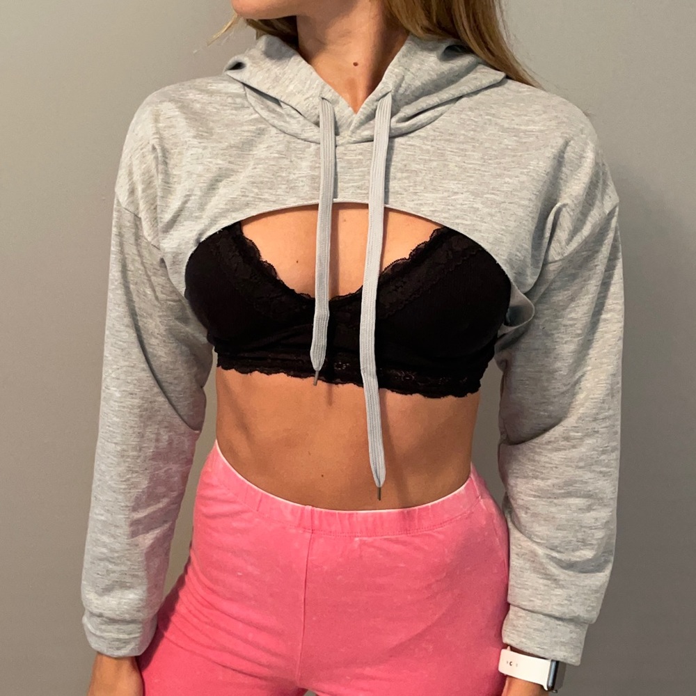 Shein grey cut out hoodie